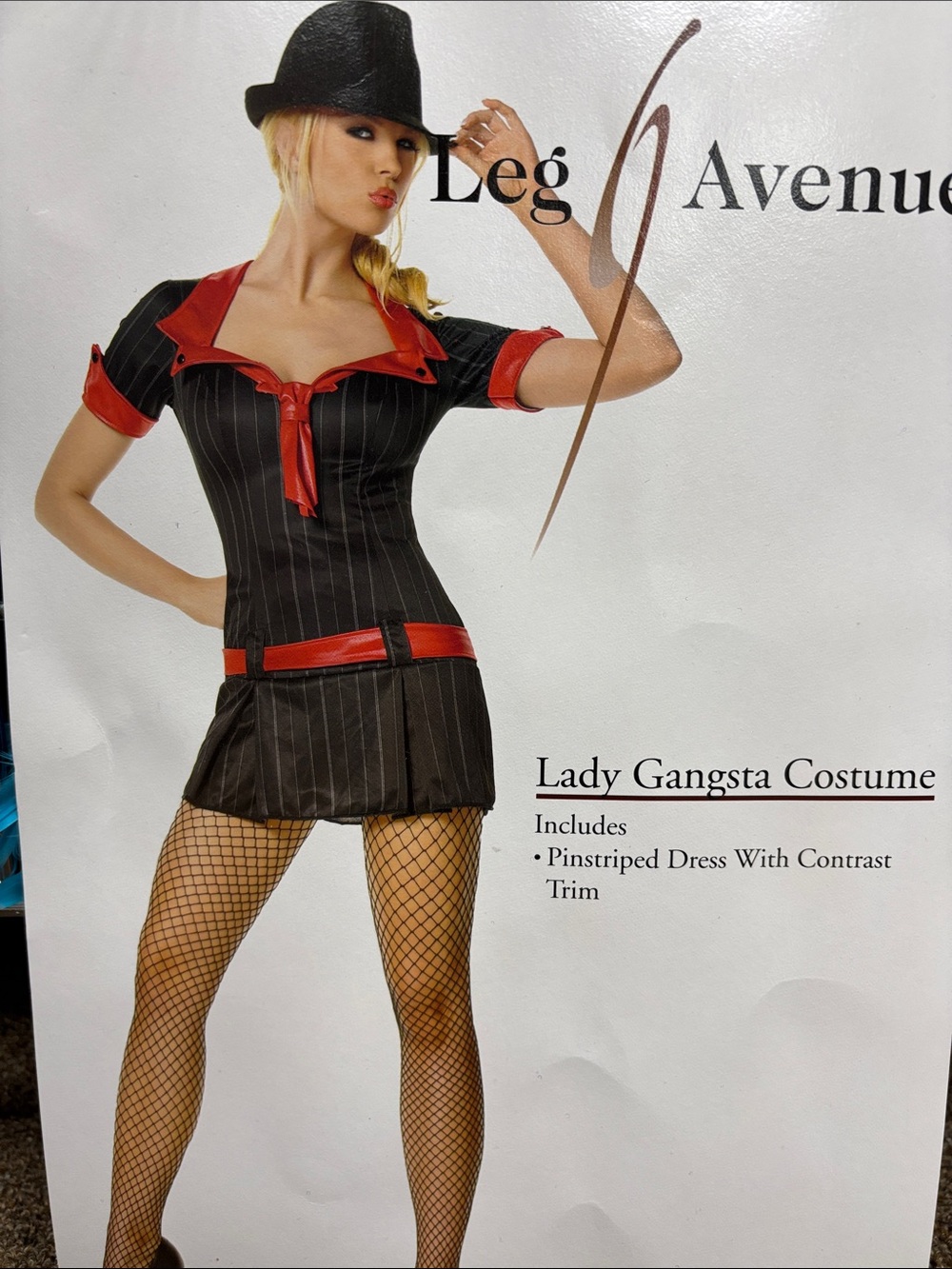 Leg Avenue Black Pinstripe Lady Gangster Mini Dress with Red Trim